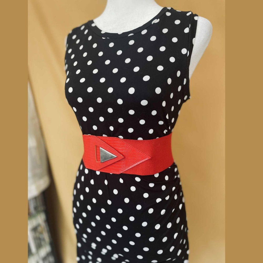 Vintage look Rockabilly body con Punk Midi Polka Dot Sleeveless Dress M